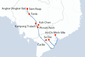 Carte de l'itinéraire de croisière Siem Reap-Ho Chi Minh-Ville d'une durée de 11 jours