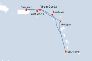 Carte de l'itinéraire de croisière San Juan-San Juan d'une durée de 7 jours