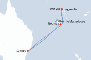 carte itinéraire croisière Australie Nouvelle Zélande 12 jours au départ du port de Sydney
