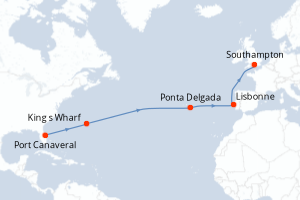 carte itinéraire croisière Transatlantique 13 jours au départ du port de Port Canaveral