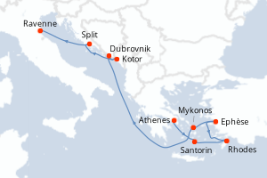 carte itinéraire croisière Méditerranée 10 jours au départ du port de Athenes