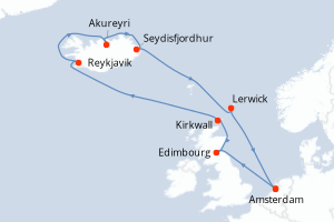 carte itinéraire croisière Europe du Nord 12 jours au départ du port de Amsterdam