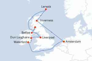 Carte de l'itinéraire de croisière Amsterdam-Amsterdam d'une durée de 12 jours