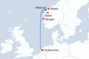 carte itinéraire croisière Fjörds norvégiens 7 jours au départ du port de Amsterdam
