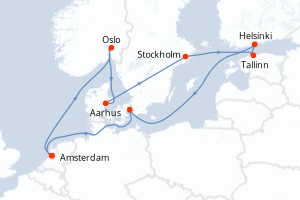 carte itinéraire croisière Europe du Nord 12 jours au départ du port de Amsterdam