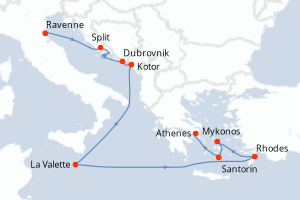 carte itinéraire croisière Adriatique 11 jours au départ du port de Ravenne