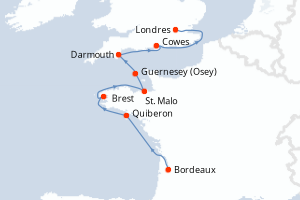 carte itinéraire croisière Europe du Nord 8 jours au départ du port de Bordeaux