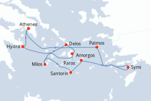carte itinéraire croisière Méditerranée 7 jours au départ du port de Le Piree - Athenes