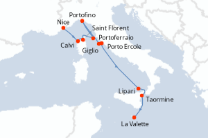 carte itinéraire croisière Sicile 10 jours au départ du port de Nice