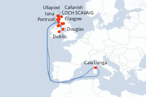 carte itinéraire croisière Europe du Nord 9 jours au départ du port de Dublin