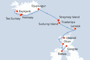 carte itinéraire croisière Europe du Nord 11 jours au départ du port de Glasgow