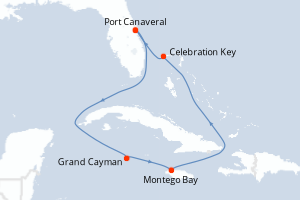carte itinéraire croisière Caraïbes Bahamas 7 jours au départ du port de Port Canaveral