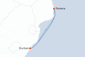 Carte de l'itinéraire de croisière Durban-Durban d'une durée de 4 jours