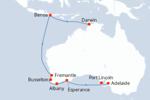 carte itinéraire croisière Australie Nouvelle Zélande 17 jours au départ du port de Darwin