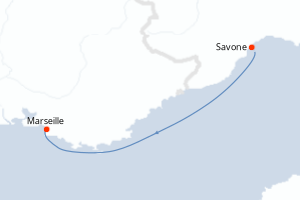 carte itinéraire croisière Méditerranée 1 jour au départ du port de Savone