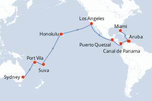 carte itinéraire croisière Caraïbes Bahamas 34 jours au départ du port de Sydney