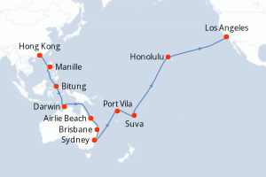 carte itinéraire croisière Amérique du Nord 38 jours au départ du port de Hong Kong