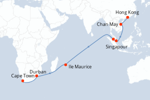 carte itinéraire croisière Afrique du Sud 22 jours au départ du port de Hong Kong