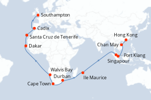 carte itinéraire croisière Europe du Nord 39 jours au départ du port de Hong Kong