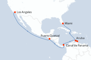 carte itinéraire croisière Caraïbes Bahamas 14 jours au départ du port de Los Angeles