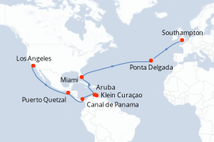carte itinéraire croisière Transatlantique 25 jours au départ du port de Los Angeles