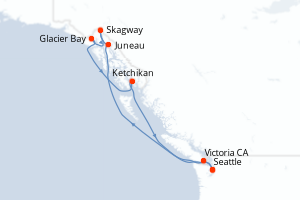 carte itinéraire croisière Alaska 7 jours au départ du port de Seattle