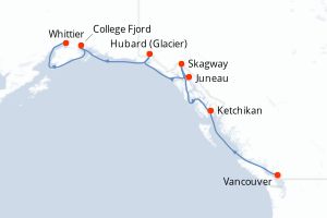 carte itinéraire croisière Alaska 7 jours au départ du port de Vancouver