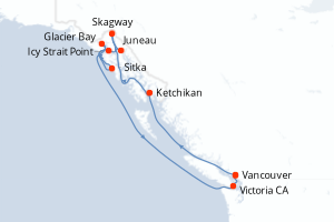 Carte de l'itinéraire de croisière Vancouver-Vancouver d'une durée de 10 jours