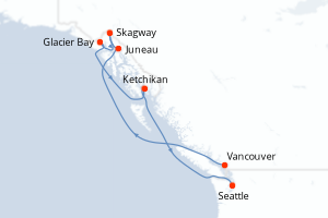 carte itinéraire croisière Alaska 7 jours au départ du port de Vancouver