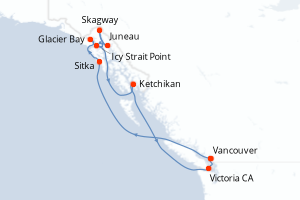 carte itinéraire croisière Alaska 10 jours au départ du port de Vancouver