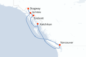 carte itinéraire croisière Alaska 7 jours au départ du port de Vancouver