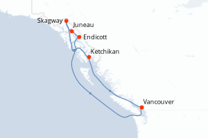 Carte de l'itinéraire de croisière Vancouver-Vancouver d'une durée de 7 jours
