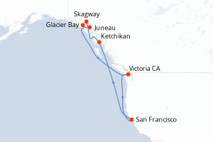 carte itinéraire croisière Amérique du Nord 11 jours au départ du port de San Francisco
