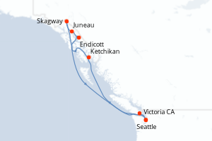 Carte de l'itinéraire de croisière Seattle-Seattle d'une durée de 7 jours