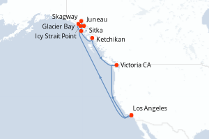 carte itinéraire croisière Amérique du Nord 16 jours au départ du port de Los Angeles