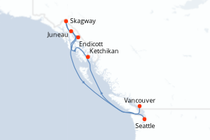 Carte de l'itinéraire de croisière Seattle-Vancouver d'une durée de 7 jours