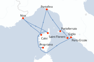 carte itinéraire croisière Méditerranée 8 jours au départ du port de Nice