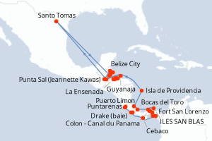 carte itinéraire croisière Amérique du Sud 29 jours au départ du port de Belize City