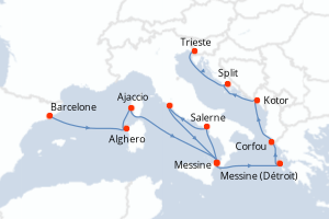 carte itinéraire croisière Sicile 14 jours au départ du port de Barcelone