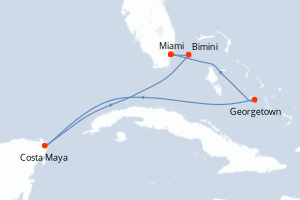 carte itinéraire croisière Caraïbes Bahamas 7 jours au départ du port de Miami