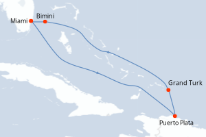 carte itinéraire croisière Caraïbes Bahamas 7 jours au départ du port de Miami