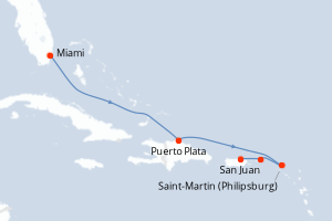 carte itinéraire croisière Caraïbes Bahamas 6 jours au départ du port de Miami