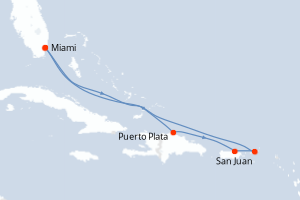 Carte de l'itinéraire de croisière Miami-Miami d'une durée de 7 jours