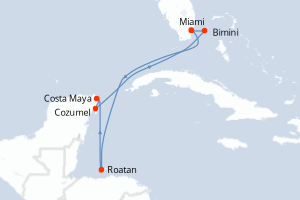carte itinéraire croisière Caraïbes Bahamas 7 jours au départ du port de Miami