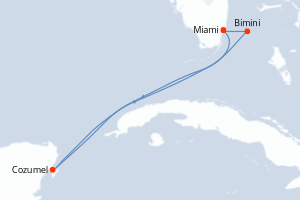 carte itinéraire croisière Caraïbes Bahamas 5 jours au départ du port de Miami
