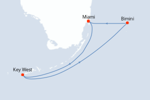 carte itinéraire croisière Caraïbes Bahamas 4 jours au départ du port de Miami