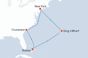 Carte de l'itinéraire de croisière New York-New York d'une durée de 9 jours