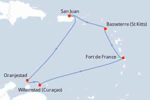 carte itinéraire croisière Caraïbes Bahamas 7 jours au départ du port de San Juan