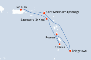 carte itinéraire croisière Caraïbes Bahamas 7 jours au départ du port de San Juan