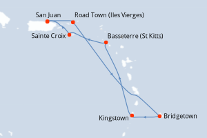 carte itinéraire croisière Caraïbes Bahamas 7 jours au départ du port de San Juan